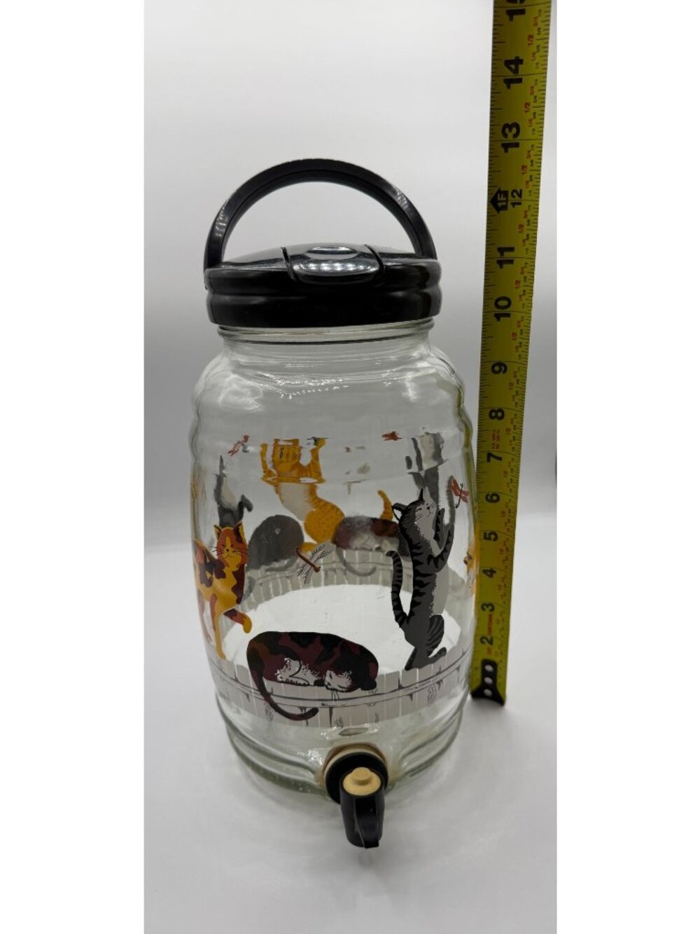 Anchor Hocking Cats on Fence Vintage Beverage Tea Dispenser Glass Gallon Jug - Picture 10 of 11